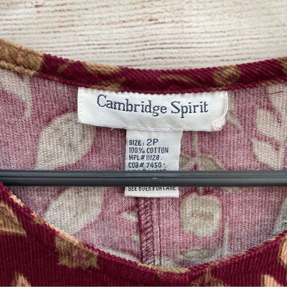 VINTAGE CAMBRIDGE SPIRIT CORDUROY JUMPER IN BURGUNDY LEAF PRINT - Picture 5 of 6